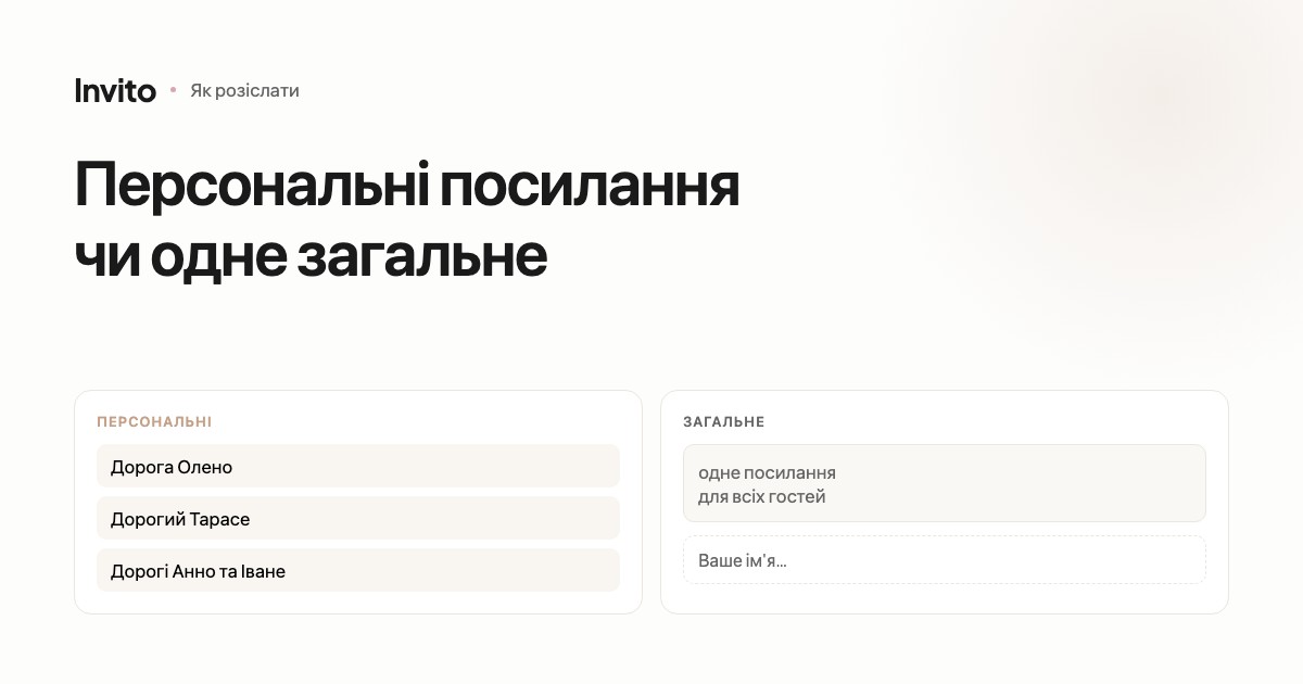 Порівняння персонального й загального посилання на весільне запрошення