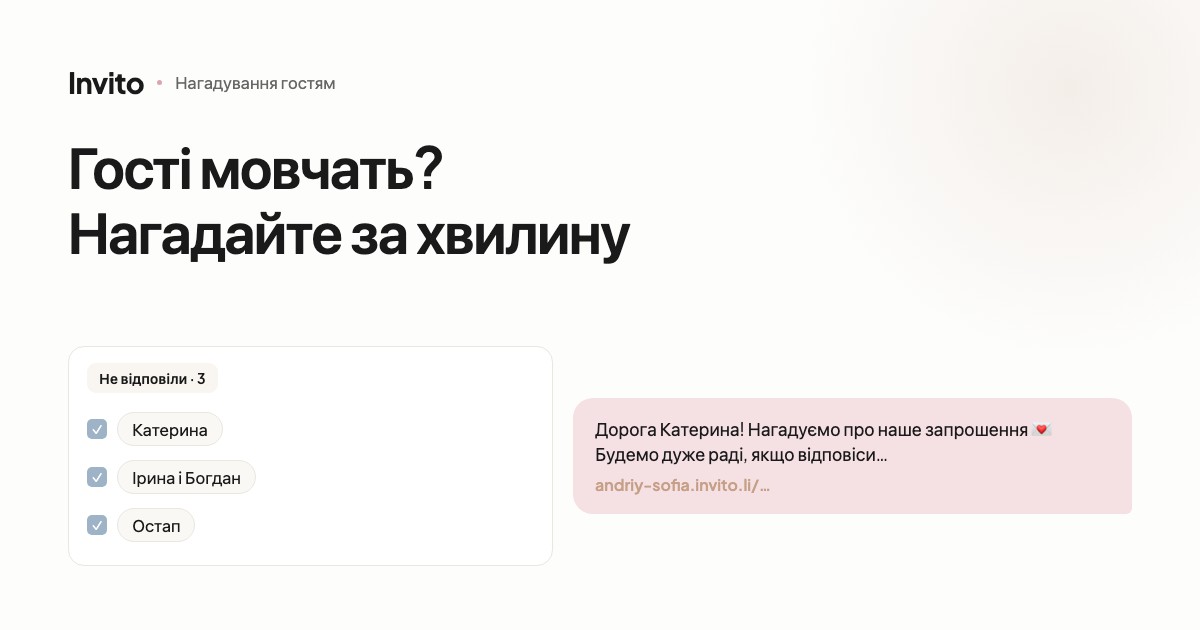 Вкладка «Не відповіли» і готове нагадування гостю з особистим посиланням